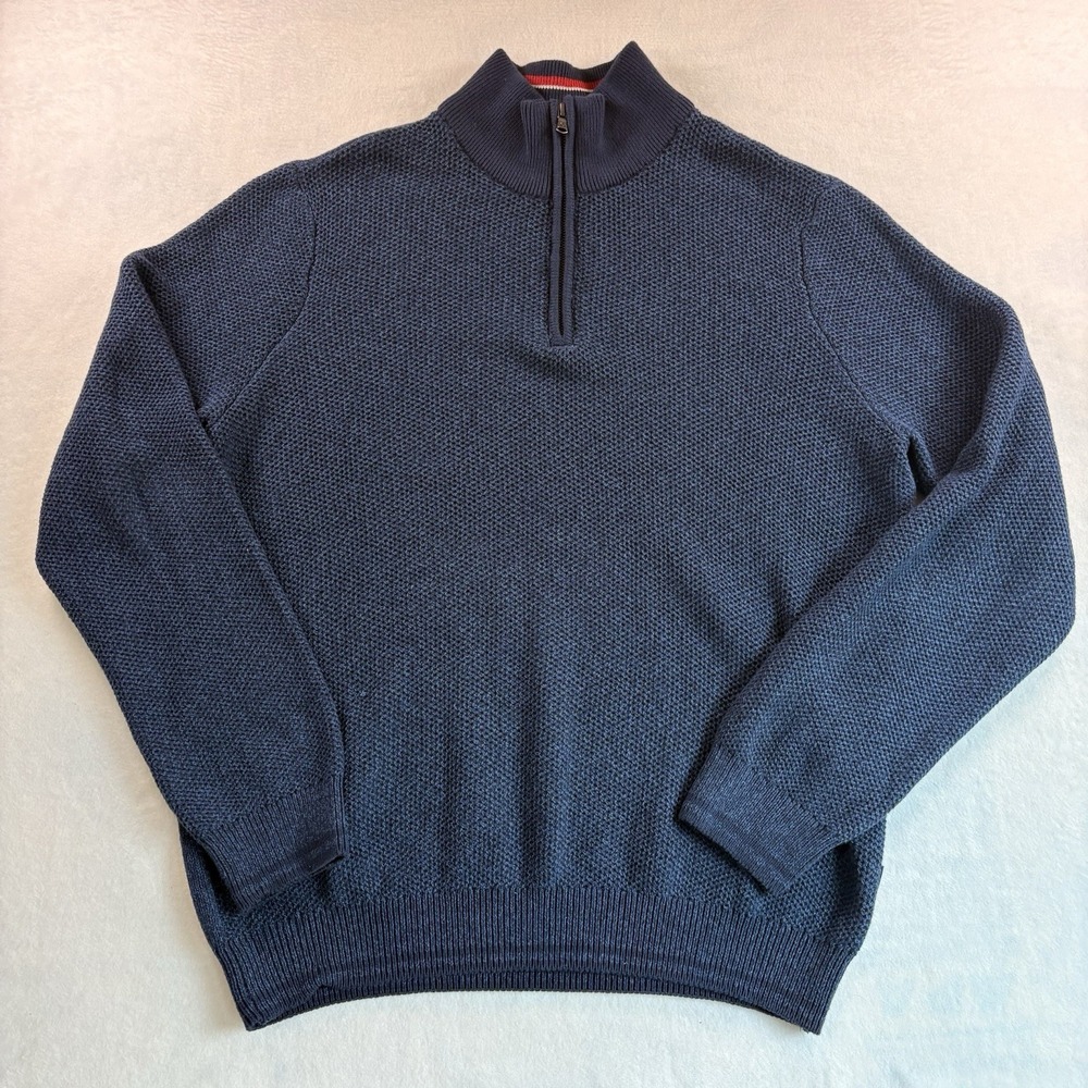 Ben Sherman Mens 1/4 Zip Navy Pullover Size Large 100% Cotton Preppy Knit